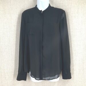 Armani Exchange Blouse Womens Medium Black Sheer‎ Mandarin Collar Luxury
